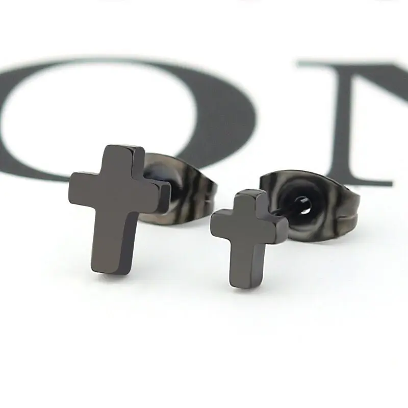Wholesale Jewelry --Fashion Titanium Steel Small Cross Stud Earrings For Men Women Punk Jewelry - view 2