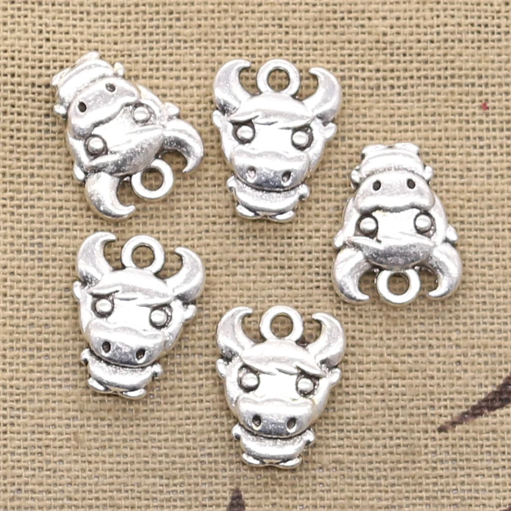 20pcs Charms Cow Bull Ox 12x15mm Antique Silver Color Plated Pendants Making DIY Handmade Tibetan Silver Color Jewelry