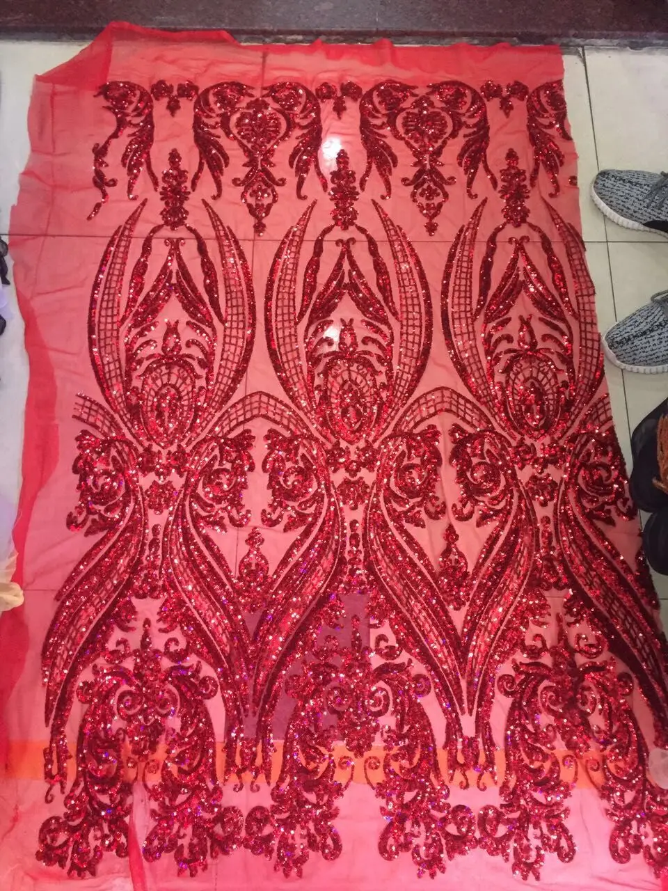 

African Lace Fabric SYJ-3251 French Sequins Net Lace High Quality African Sequin Lace Fabric in red color