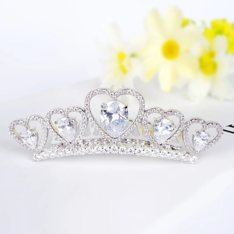 LUOTEEMI White Gold-Color Cubic Zirconia Luxury Bridal Heart Tiara For Wedding Promotion Crown Hair Accessories Fancy Jewelry