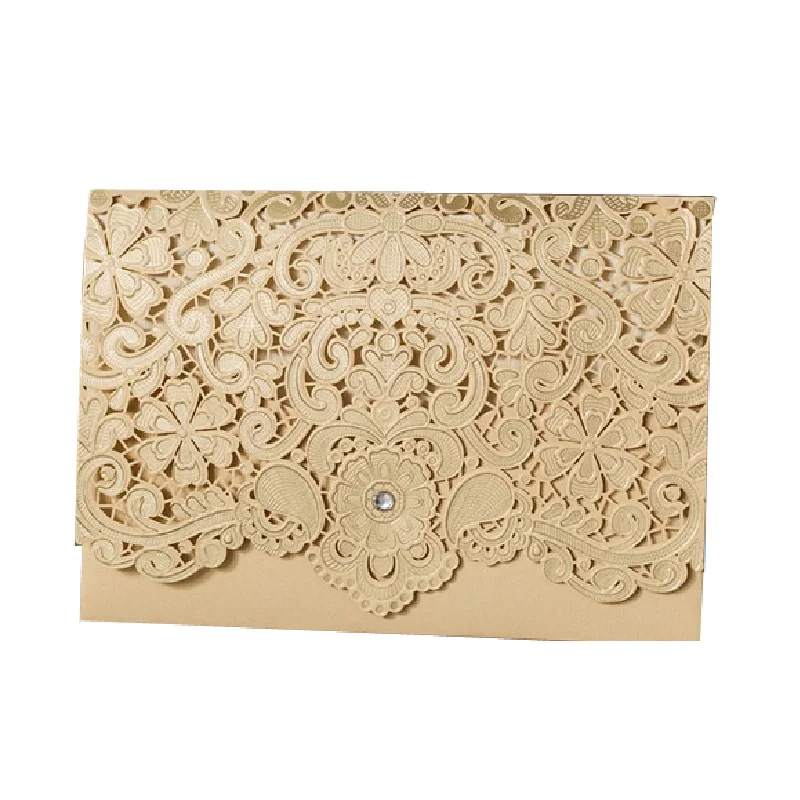 

Laser Cut Gold Wedding Engagement Invitations Card Business Birthday Invites Greeting Cards with Envelopes, Customized