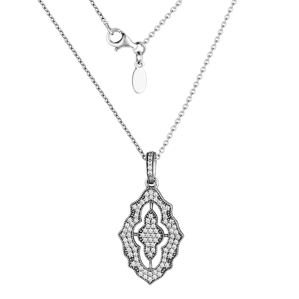 

Authentic 925 Sterling Silver Chain Necklaces Sparkling Lace Pendant Necklace for Women collar colgante Female Jewelry Collier