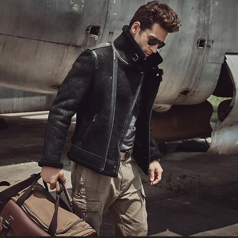 Denny&Dora B3 Men's Shearling Leather Jacket - Original Flying Jacket, Handsome Pilots Coat, Sheepskin Jacket