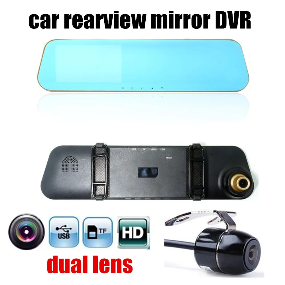 

hot sale 4.3 inch car rearview mirror DVR HD dual lens video recorder camcorder vehicle dash cam black box include rear camera