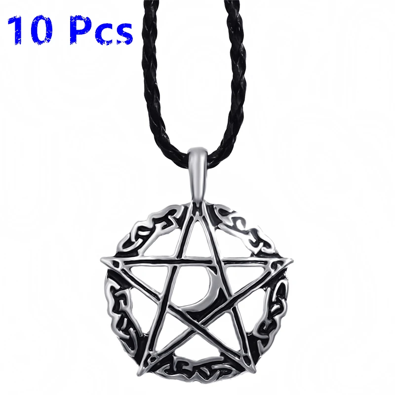 Wholesale 10 Pcs Men's Celtic Inverted Pentagram Star Pewter Pendant with 24