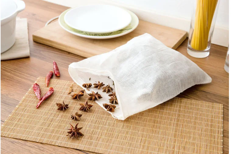 2pcs/lot 20.8x21cm Linen Cotton Strainer Reusable Seasoning Chinese Medicine Filter Bag Soup Tea Bags OK 0961