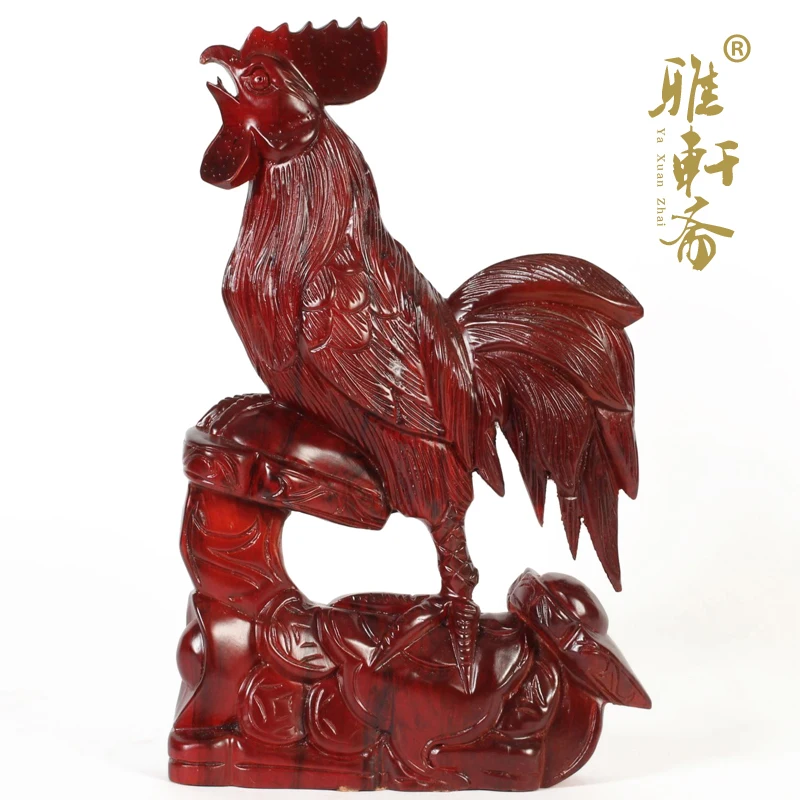 V wood carving wood carving crafts mahogany Chicken Rooster Ruyi lucky office gift ornaments