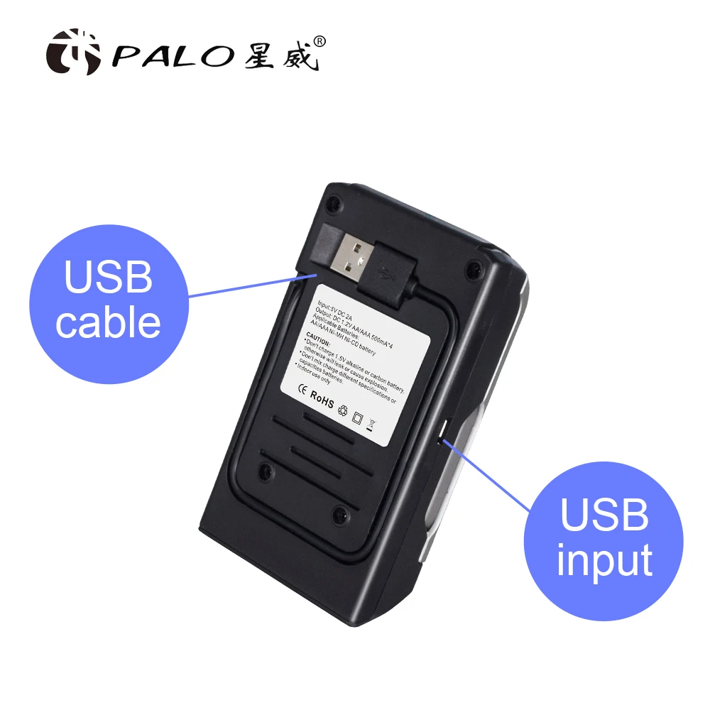 AA AAA 재충전 전지를위한 PALO USB 똑똑한 지적인 AA 건전지 충전기 Ni mh Ni-Cd 1.2V 재충전 전지