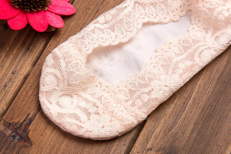 Summer women girl Silica Gel Lace Boat Socks Invisible Cotton Sole Non-slip Antiskid Slippers Anti-Slip Sock 1pair=2pcs ws74