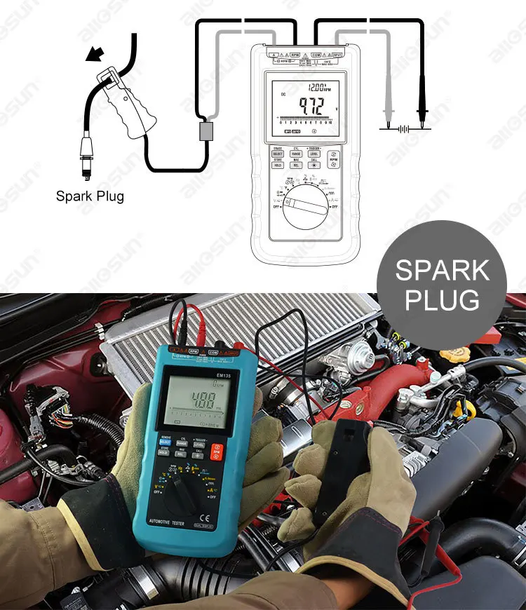 Digital Automotive Multimeter 20A ACA/DCA LCD Autorange Automotive Tester O2-sensor Temp.RPM Dwell Angle ALL SUN EM135 Modern