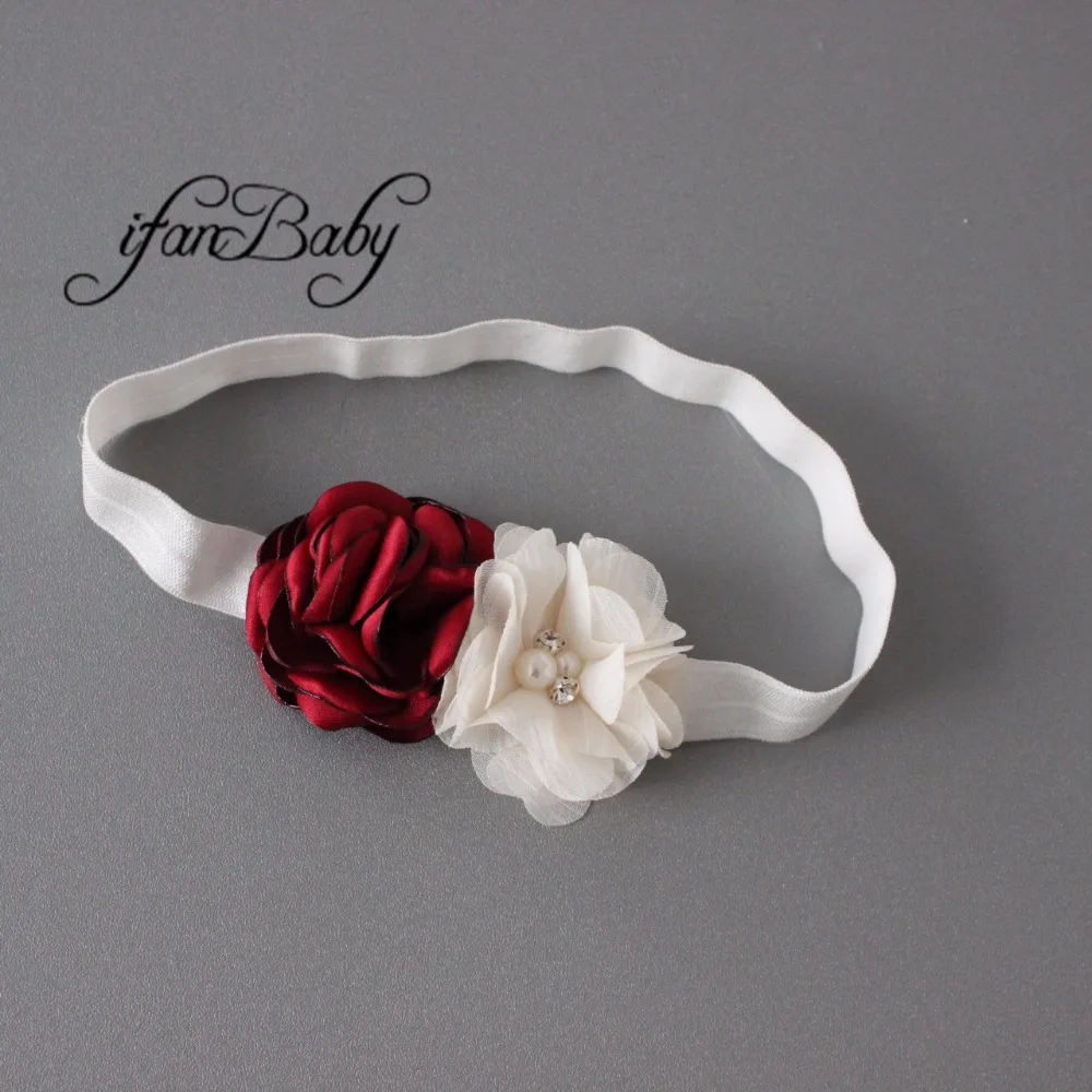 

Boutique burn flower headband ,stain fabric Rose flower headband with Rhinestone