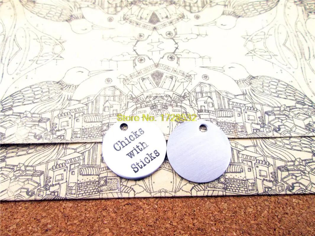 

20pcs--20mm stainless steel circle round "chicks with sticks"one side DIY Charms Pendants