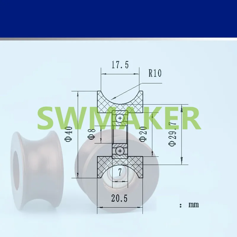 SWMAKER 8*40*20.5mm typ U kółko rowkowane koła wklęsła okrągły torba nylonowa wtrysku tworzyw sztucznych plastikowe koło pasowe BU0840 przewodnik,