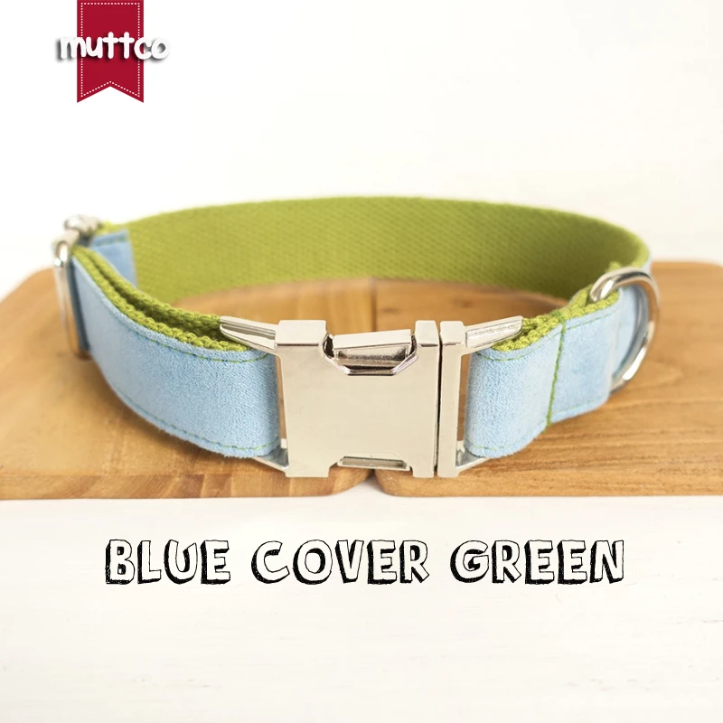 

10pcs/lot MUTTCO wholesale self-designed comfortable collar BLUE COVER GREEN handmade dog collars and leashes 5 sizes UDC033