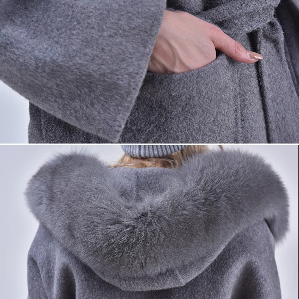 Cashmere Jacket Women Ladies Hand Made Women Fox Fur Collar Wool Coat Casual Winter Wool Jacket Woolen Overcoat Cashmere Coat