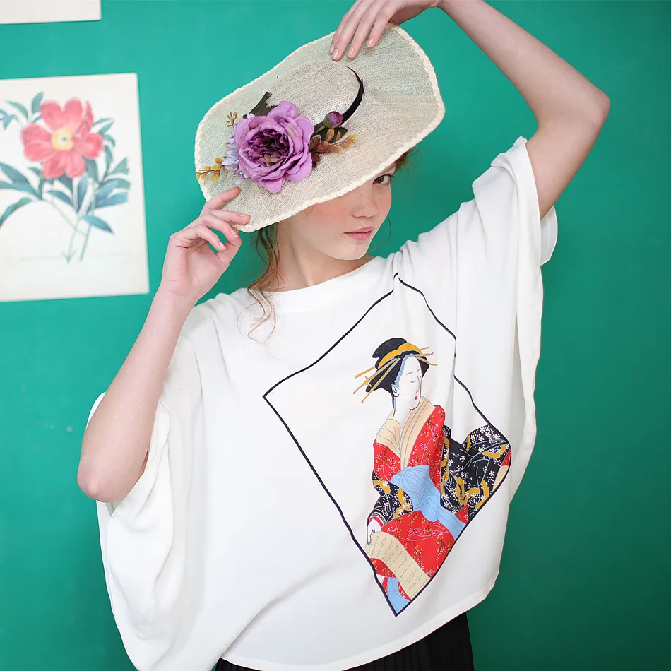 Clearance  Summer Original Design Women High Quality Japanese Style Endulge Print Vintage Mori Girls White Shirt