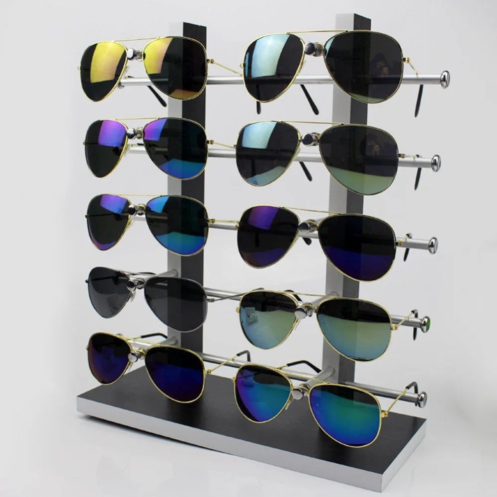 SZanbana Black With White Color Wood 10 Pairs Sunglass Glass Rack Frame Glasses Display Stand Holder Organizer