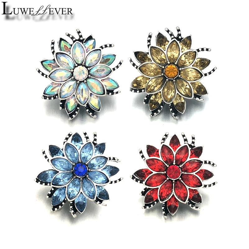 

Flower Component 034 Crystal 3D 18mm Metal Snap Button For Bracelet Necklace Interchangeable Jewelry Women Accessorie Findings