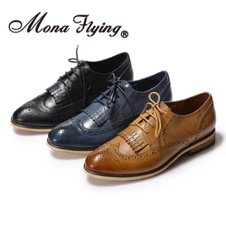 Mona Flying Oxford da donna con punta alare Scarpe brogue derby traforate in pelle fatte a mano Scarpe casual piatte stringate per donna B098-2