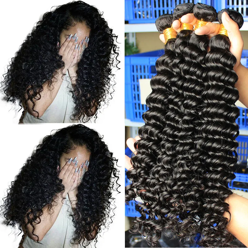 Deep Wave Bundles With Closure Brazilian Virgin Hair Weave 2 and 3 Human Hair Bundles With Closure Dolago Hair Curly Products