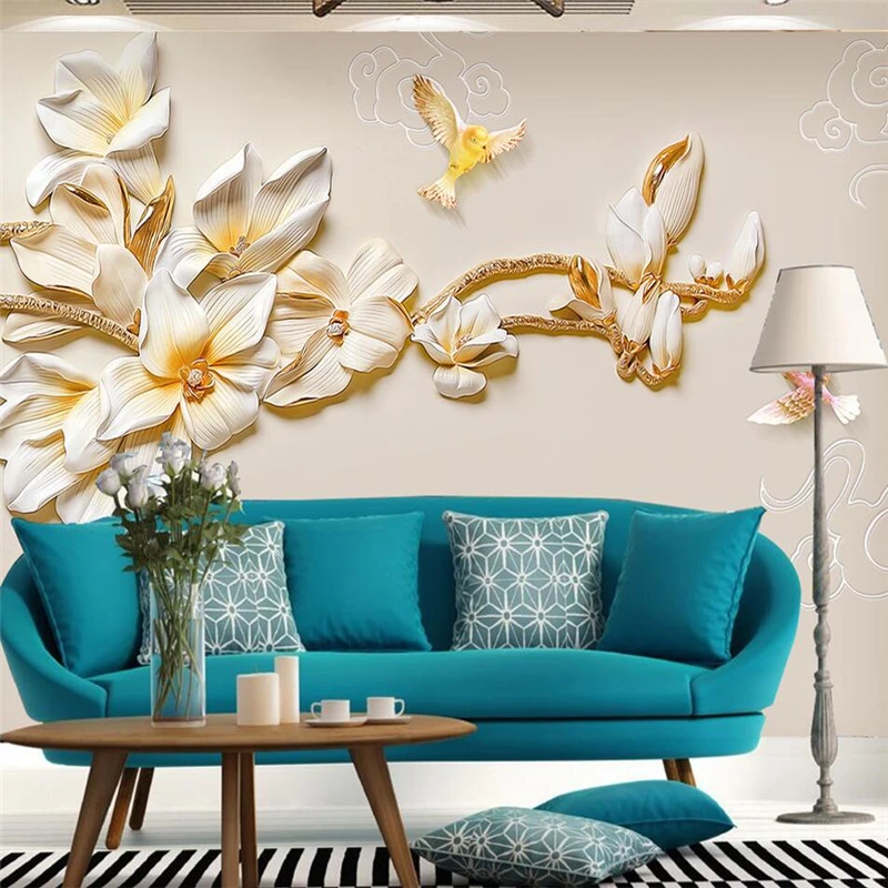 

wellyu papel de parede Custom wallpaper 3d European palace wind gold jewelry flowers TV background mural wallpaper for walls