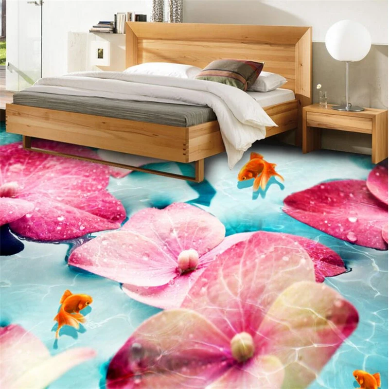 

Beibehang Custom photo wallpaper pink flower goldfish bathroom floor wallpaper PVC wallpaper self - adhesive flooring wallpaper