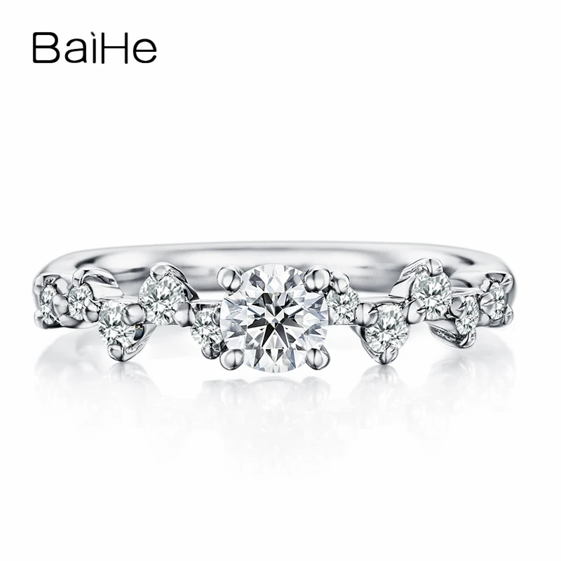 

BAIHE Solid 10K White Gold(AU417) Certified 0.25ct Round Trendy 100% Moissanite Engagement Wedding Women Fine Jewelry Gift Ring