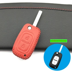 2 Buttons Car Key 100% Leather Case for Renault Modus Clio Megane Kangoo for Lada Keychain Cover Key Shell