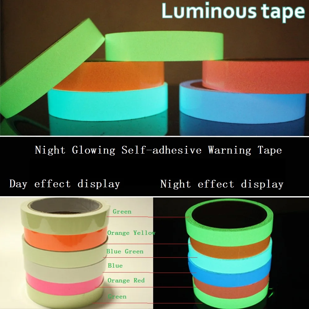 Night Glowing Self-adhesive Tape, Fluorescent PVC Strip, Wall Stickers, 1cm/2cm/3cm/4cm/5cm Width