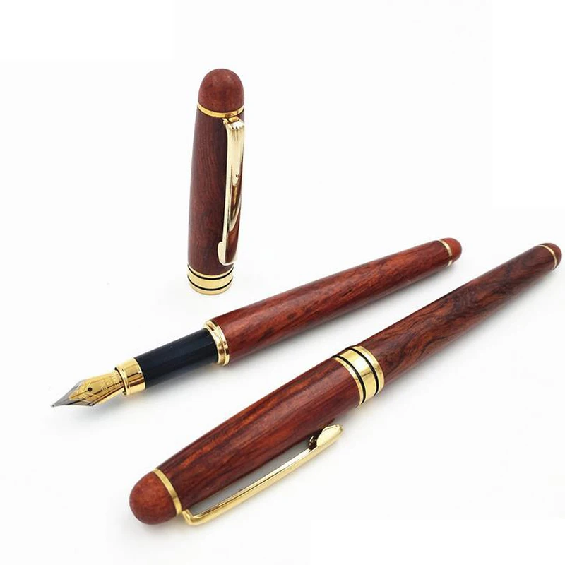 10pcs /lot Luxury Rosewood Fountain Wooden Pen 0.7mm Iraurita Nib Festival Gift Natural Color Pump Pen for School & Office