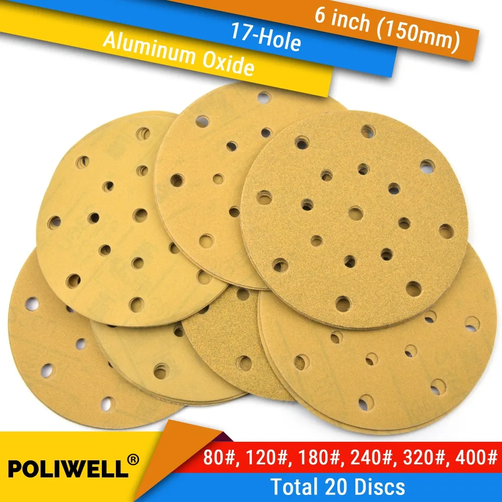 20PCS 236U 6 Zoll (150mm) 17-loch 80 #-400 # Grit Haken & Klettschleifscheiben für Trockene Schleif Runde Schleif Beflockung schleifpapier