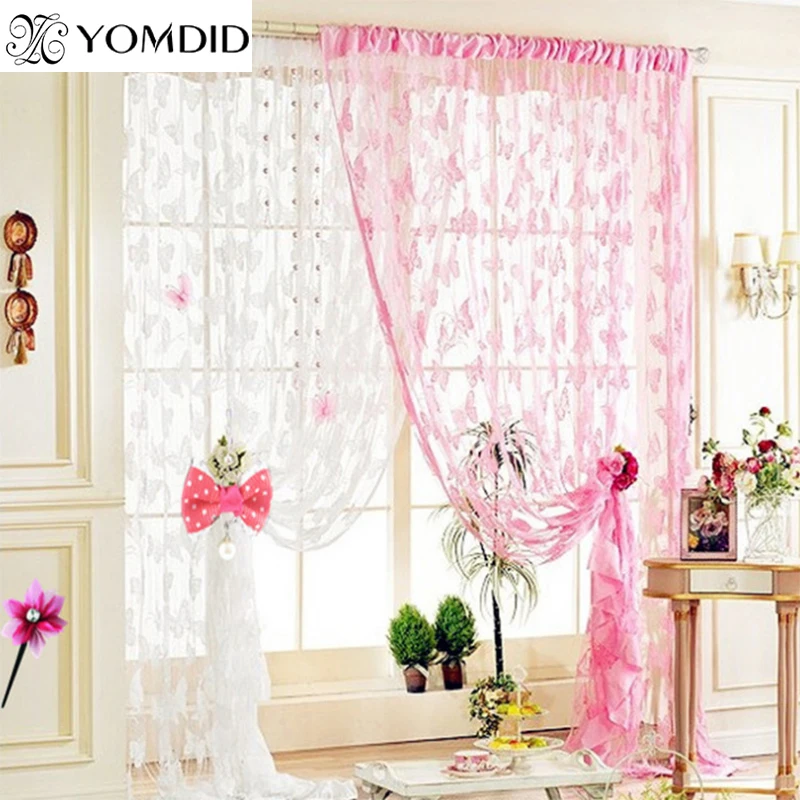 Colored Butterfly Curtain Rope Yarn Dyed Curtains for kitchen solid Polyester Curtain for Window Living room 10 color 100x200cm