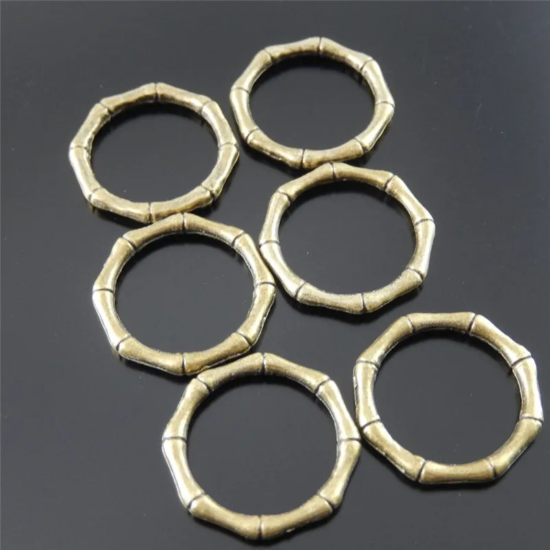 Julie Wang 10PCS Circle Charms Alloy Antique Bronze Round Bamboo Circles Pendant Charms Handmade Jewelry Making Accessory