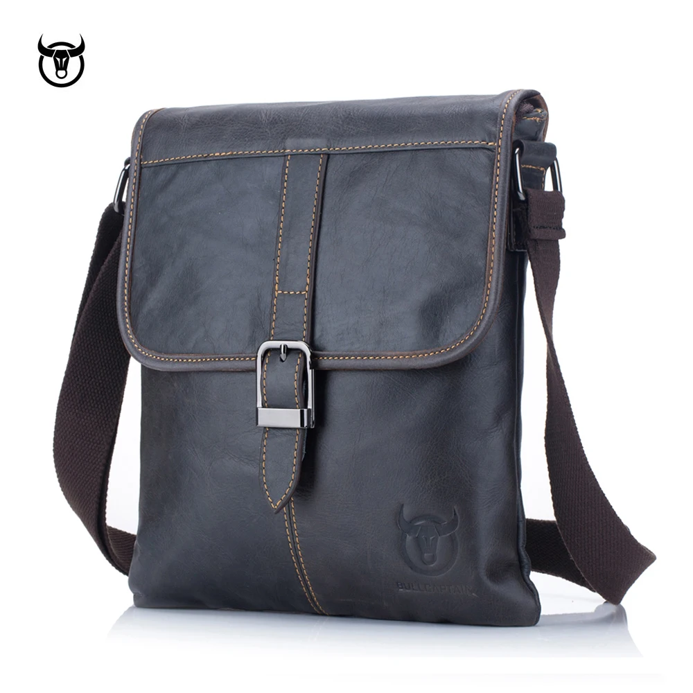 Bolso de hombro de cuero genuino para hombre, bandolera con solapa de moda, marca famosa