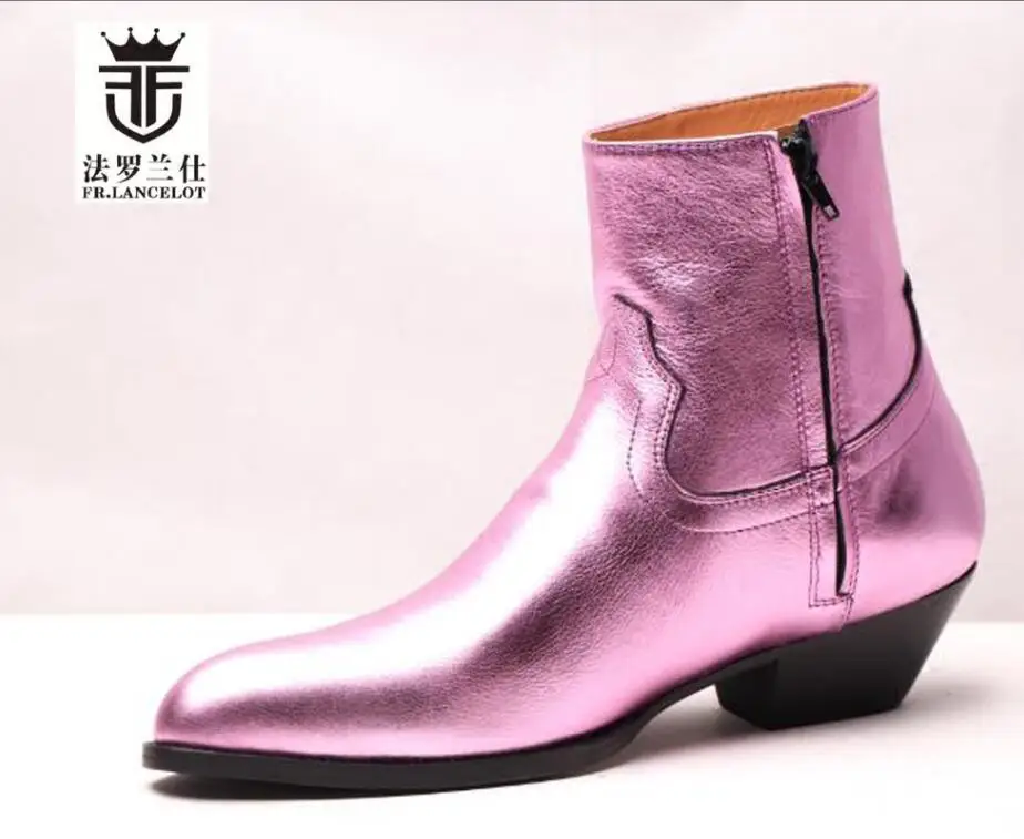 

FR.LANCELOT trend leather men's boots England gentlemen style high-top shiny leather booties casual business shoes bota