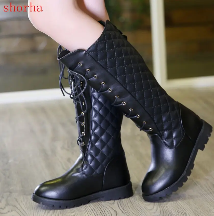 New Girls Knee-high Boots Fashion Autumn Winter Fur Kids Shoes for Leather Boots Rubber Non-slip Plush Warm Children Snow Boots