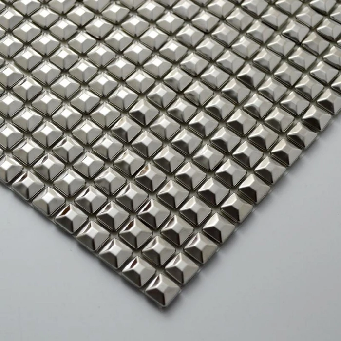 self-adhesive pyramid stainless steel metal mosaic tiles pyramid pattern for bathroom shower kitchen backsplash tiles