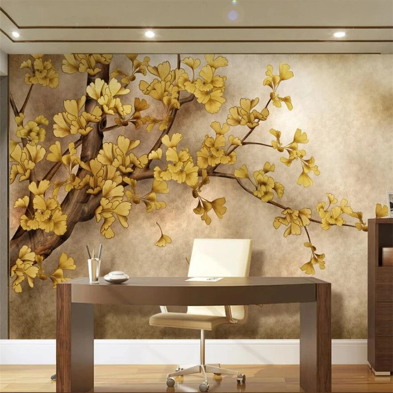 

wellyu Custom wallpaper 3D murals hand-painted Chinese ginkgo tree обои background wall living room bedroom mural 3d wallpaper