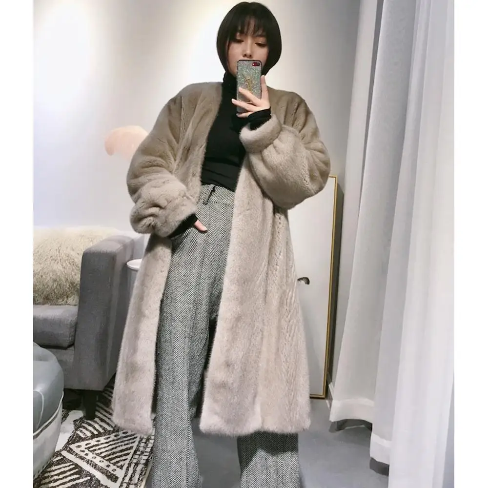 ผู้หญิงนําเข้าทั้งหนัง Mink FUR Coat ผู้หญิงยาวเสื้อขนสัตว์ผู้หญิงฤดูใบไม้ร่วงและฤดูหนาวใหม่ WARM JACKET