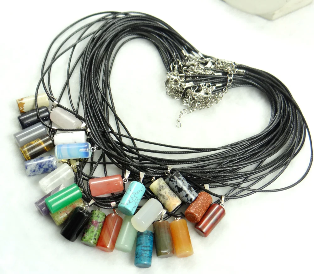 Natural stone Opal tiger eye Turquoises Quartz Crystal lapis cylinder Pendant for diy Jewelry making necklace Accessories