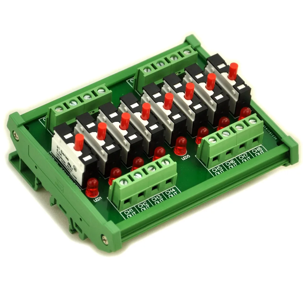 

DIN Rail Mount Independent 8 Channels Thermal Circuit Breaker Module.