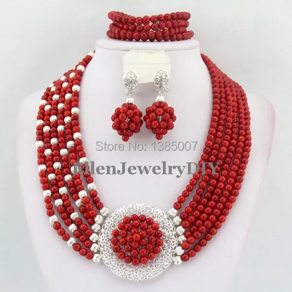 

Red African Coral Jewelry Set Coral Beads Necklace Set Nigerian African Wedding Beads Jewelry Set TL1650