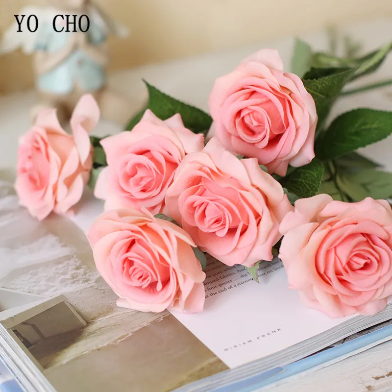 YO CHO 10 Heads Red Rose Artificial Flowers Silk Artificial Roses Real Touch Wedding Home Garden Decoration Fake Flower Bouquet