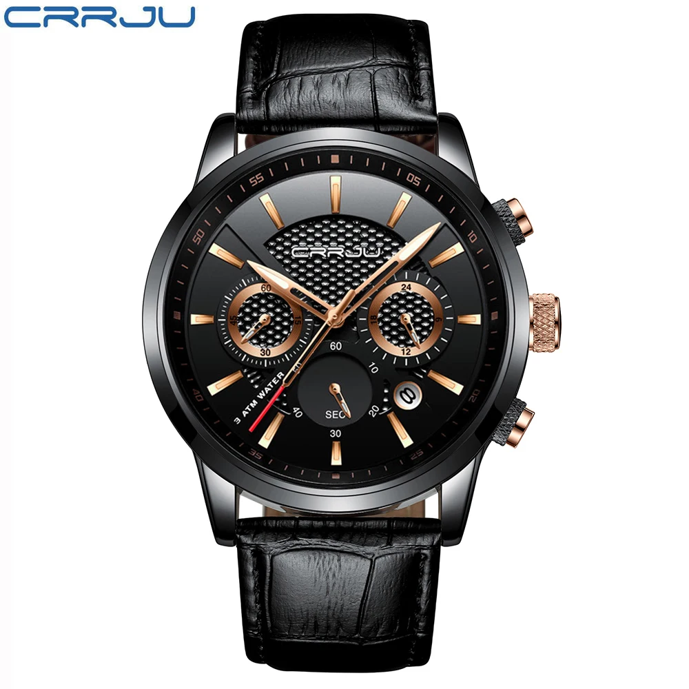 reloj hombre 2018 CRRJU Fashion Watch Men Leather Belt Top Luxury Military Quartz Wristwatches Waterproof Outdoor Sports Watches