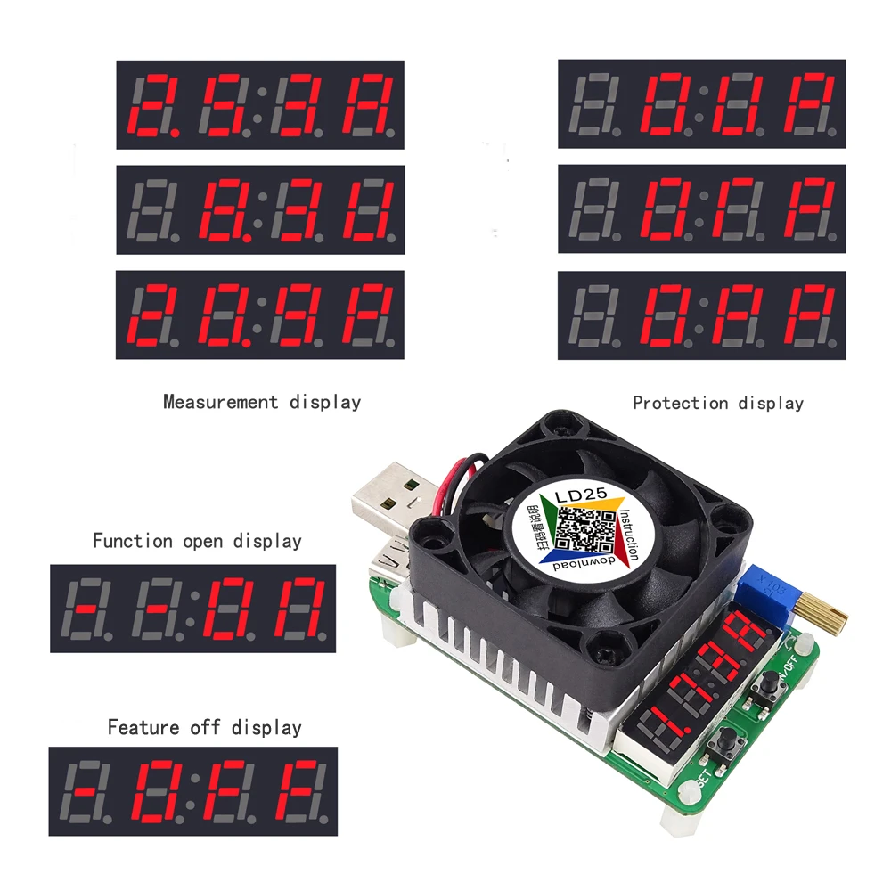 LD25 Electronic Load resistor USB Interface Discharge battery test LED display fan adjustable current voltage 25w Discharge tool