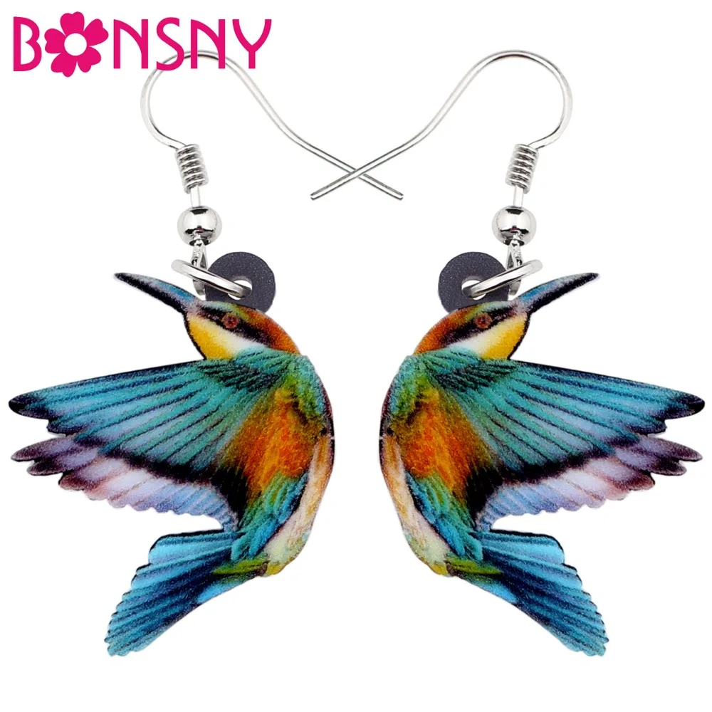 Bonsny Acrylic Colorful Kingfisher Birds Earrings Big Long Dangle Drop Fashion Jewelry For Women Girls Teens Animal Charms Gift