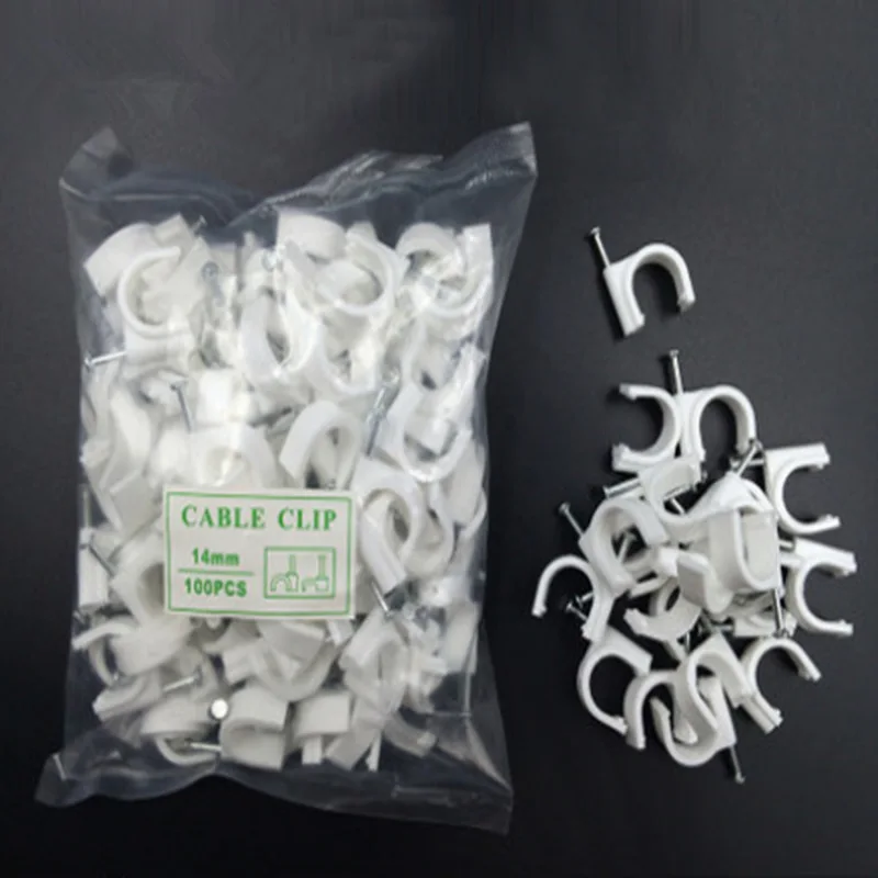 100pcs 14mm Diameter Plastic Circle Cable Nail Clips