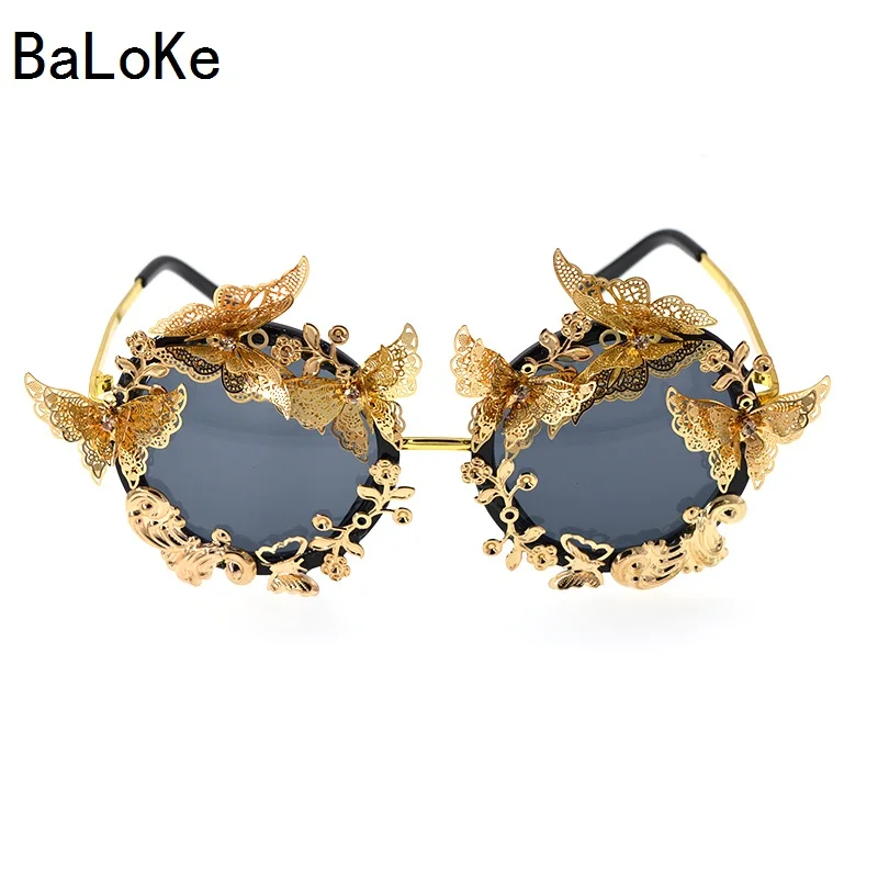 Fashion Retro Baroque Sunglasses Women Fashion Oversize Flowers Sunglasses Metal Butterfly Outdoor Summer Beach Sunglasses