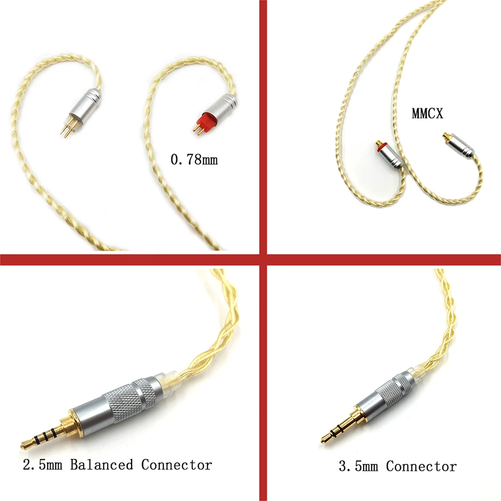 Linsoul 7NOCC MMCX/0,78mm 2Pin Stecker 3,5mm 2,5mm Ausgewogene Verbesserte Kopfhörer Kabel Weiche 7N OCC reinem Silber + Gold Überzogen