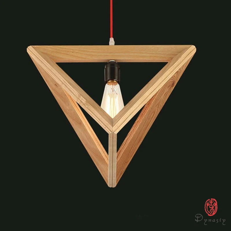 

Dynasty Polygon Wooden Hanging Lights Triangle Fancy Oak Pendant Lamp Asia Art Decorative Dining Room Restaurant Hotel Project